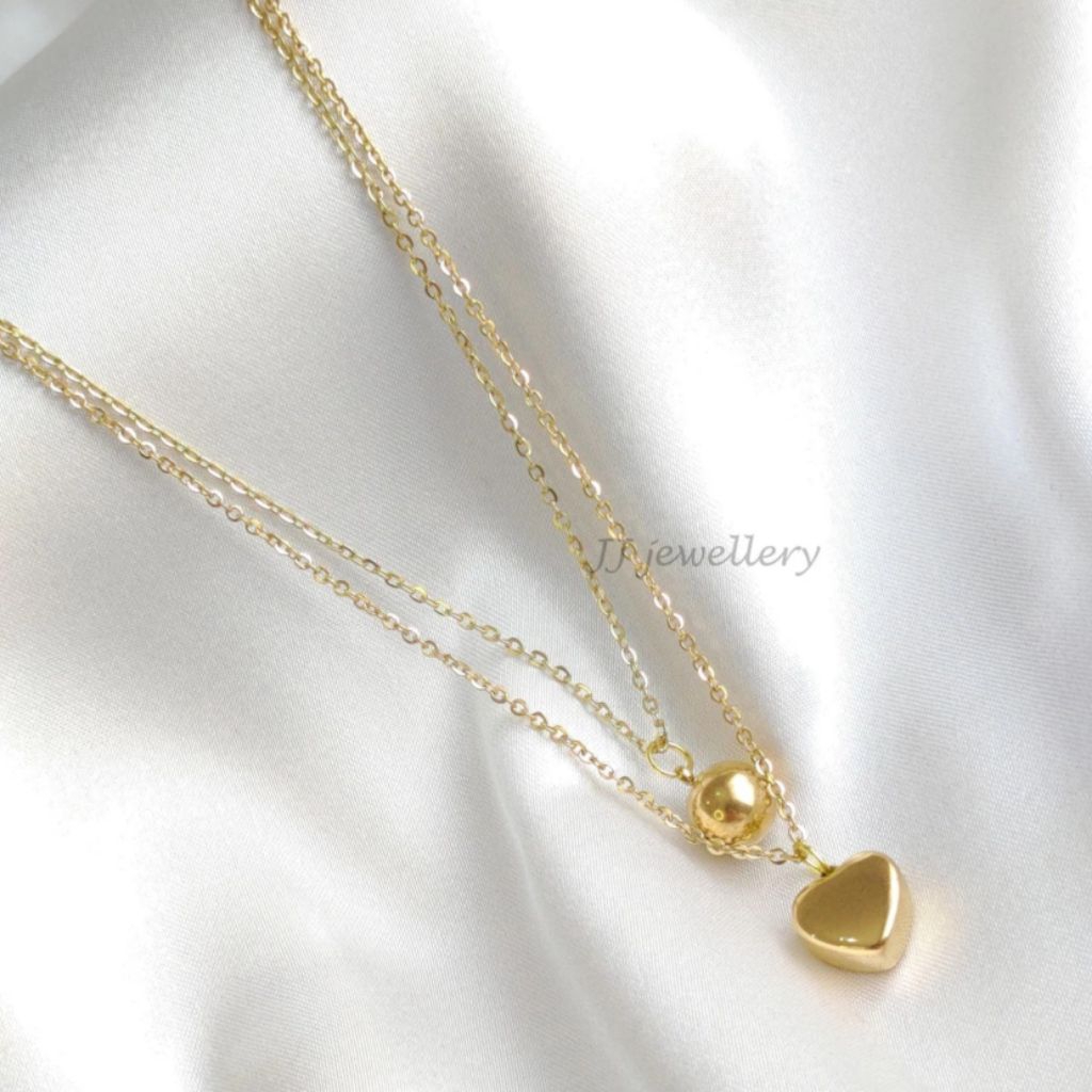 kalung love fashion double layer titanium gold