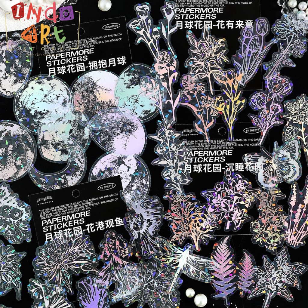 

(IAS) Sticker Journal Scrapbook Deco Stiker Shimmer Glossy Holo Hologram Moon Bulan Planet Plant Tumbuhan Butterfly