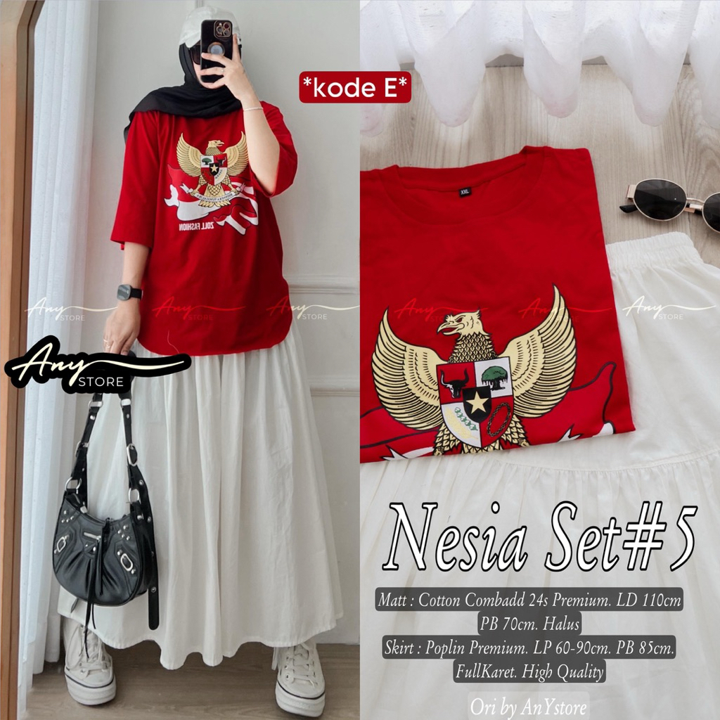 ZS Setelan Rok Merah Putih / Oneset Rok dan Kaos Merah Putih