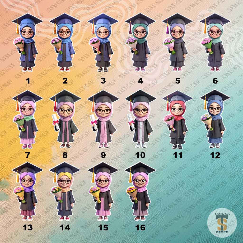 

Topper Wisuda hijab kacamata untuk bouquet | pelengkap buket | graduation topper