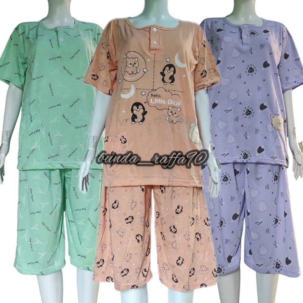 3 PCS BABYDOLL KAOS JUMBO LD 130 XXXL SETELAN BAJU TIDUR ¾ PURNAMA JUMBO (PAKET HEMAT)