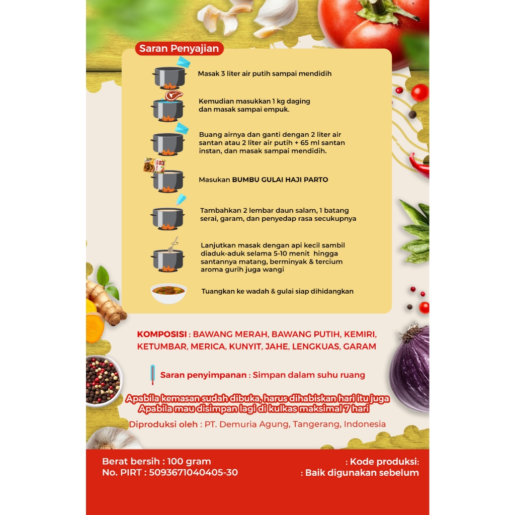 

Nafariz724 Bumbu Gulai Haji Parto 100 Gram - Tanpa Msg & Tanpa Pengawet