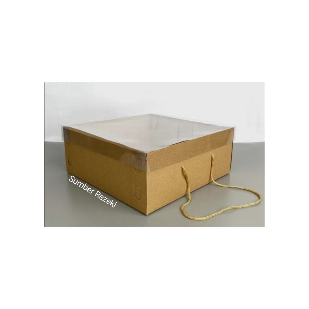

Kotak Cake / Dus Kraft Mika Tali / kotak Tutup Mika + Tali Jinjing
