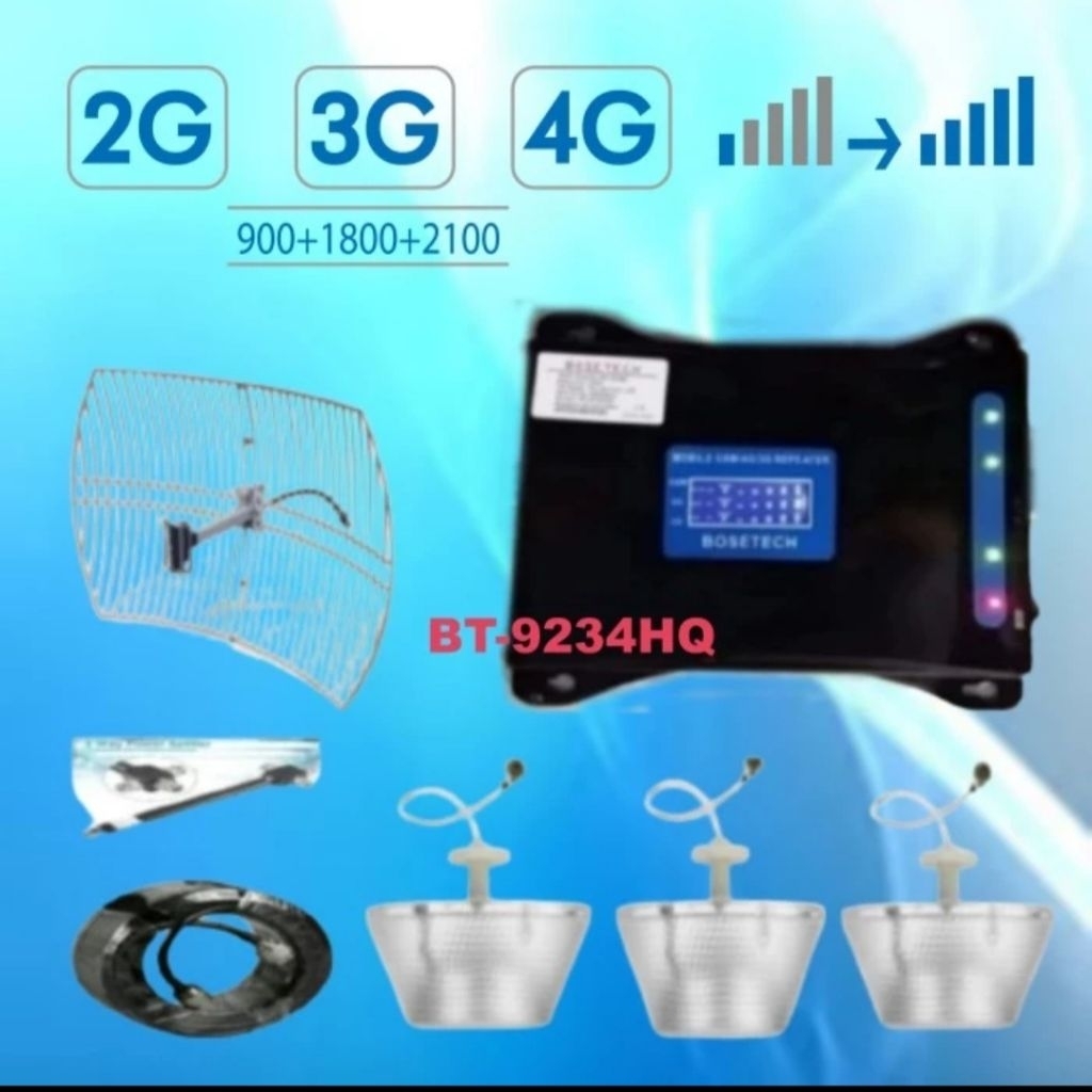 BOSETECH BT-9234HQ Repeater GSM 3 Way Penguat Sinyal Hp LTE 4G 3G 2G Signal Booster Antena Grid Kenb