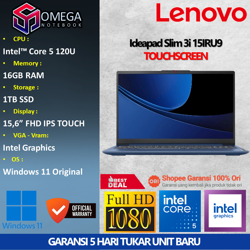 Lenovo Ideapad Slim 3i 15IRU9 TOUCH Core 5 120U 16GB 1TB 15,6 FHD Windows 11