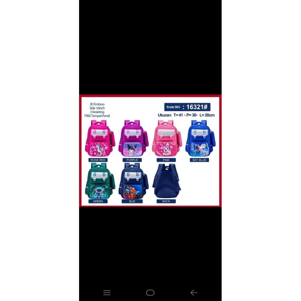 Tas sekolah anak perempuan/ tas sekolah anak laki laki import