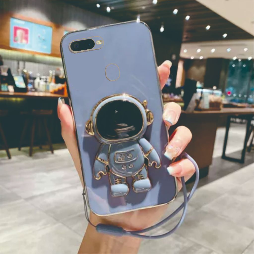 Case Oppo A5s | A7 | F9 | A12   Astronot Stand Premium Free Tali Lanyard