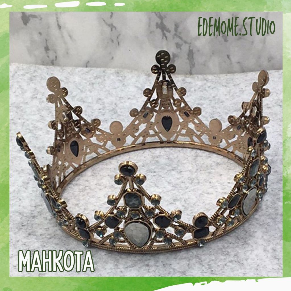 Mahkota Besar Buket Pita Satin Eropa Style Diameter 12cm Tiara Topper Kue Warna Bronze Permata Hitam