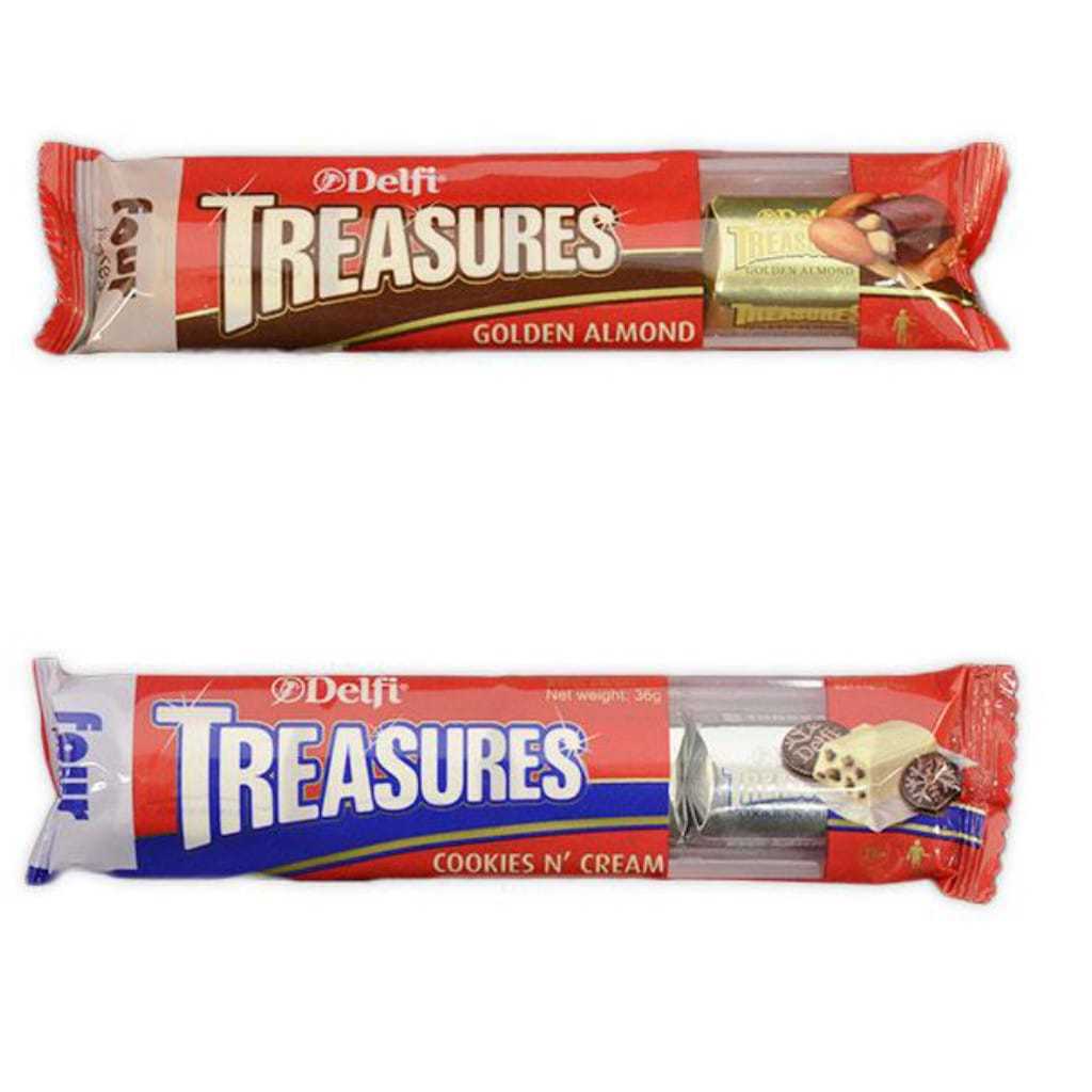 

Delfi Treasures Four Pieces 36g / Cokelat Delfi rasa Cookies n Cream dan Golden Almond
