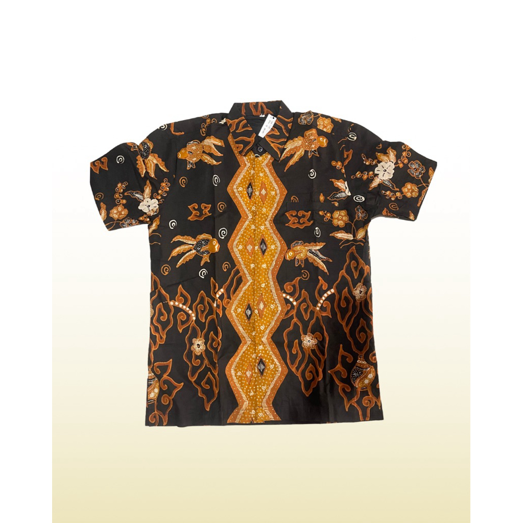 kemeja hem furing batik lengan pendek motif trusmi cirebonan