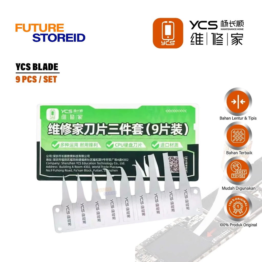 

YCS BLADE TIPS FULL SET ( 9 PCS / SET ) - Mobile Phone Motherboard Chip Repair - Glue Removal Blade - Pisau Pengangkat IC CPU - Pisau Penghapus Lem - Pisau Alat Reparasi Ponsel - Pisau Teknisi Handphone Elektronik