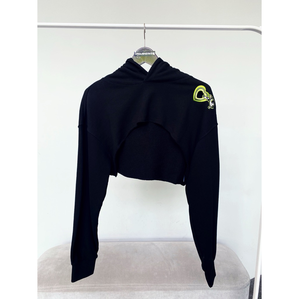 ADLV THE POWERPUFF GIRLS X ACMEDELAVIE HEART CUT-OUT NEEDLEWORK BOLERO HOODIE BLACK 100% ORIGINAL