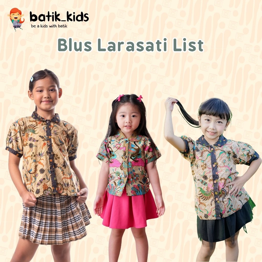 Kemeja Batik Anak Perempuan Kancing Depan Berkerah List hitam Atasan Batik Anak Cewek Batik Sekolah 