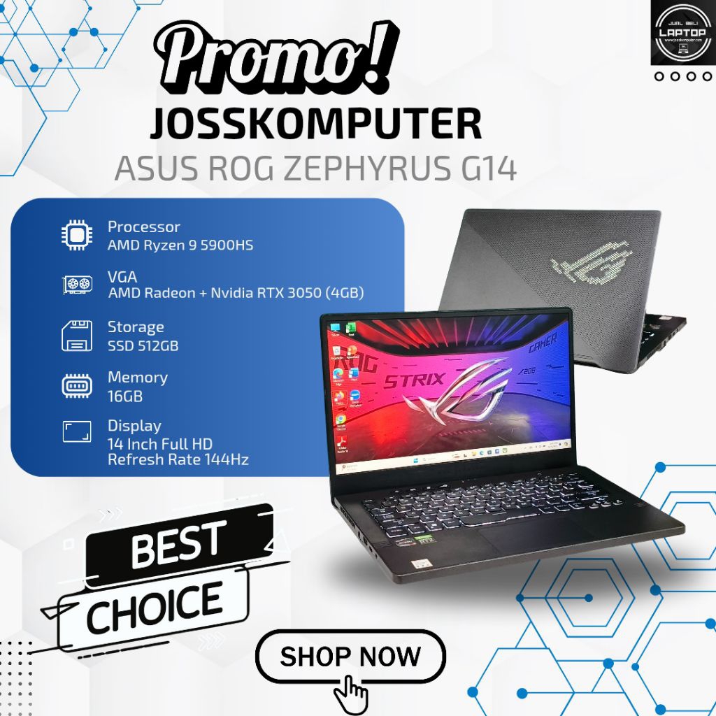 ASUS ROG ZEPHYRUS G14 AMD RYZEN 9 5900HS/ RAM 16GB/ SSD 512GB/ 14" FHD