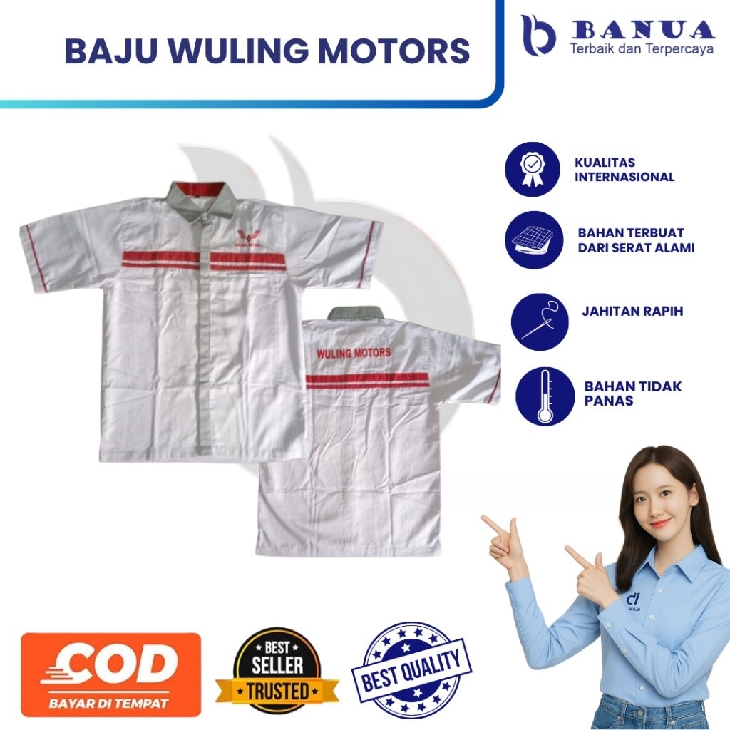 Seragam Wuling | Baju Mekanik Wuling | Baju Putih Wuling | Kemeja Putih Wuling | Baju Mekanik Wuling