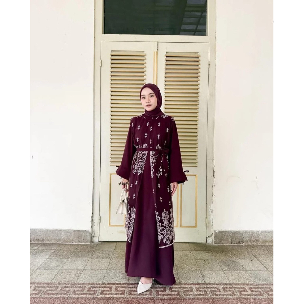 Alxea Dress Set Outer Brukat Alea Dress Bahan ceruty Mix Brukat Kondangan Busui Friendly untuk Penam
