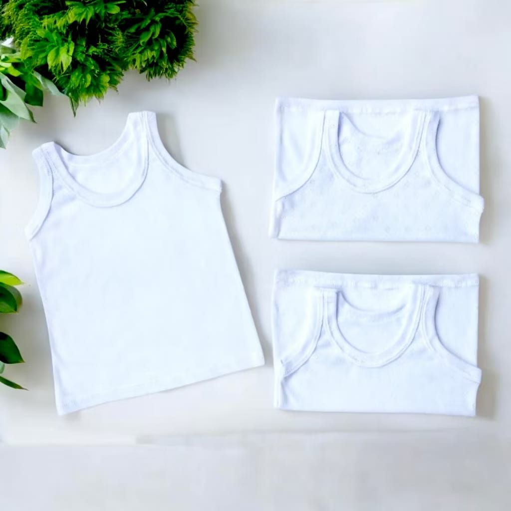 Paket 3pcs/6pcs Singlet Bayi Jala Putih SUPER NYAMAN | Kaos Dalam Bayi Katun Adem | Mega Baby Wear