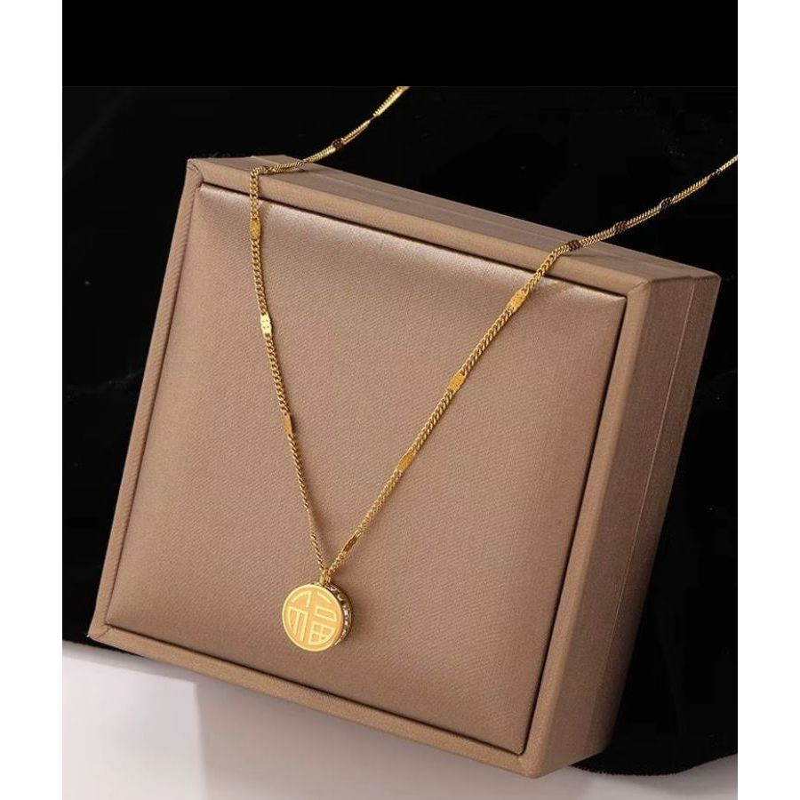 K09 - Kalung Wanita Liontin Huruf Mandarin Hoki Viral / Mewah Berkualitas / Cooper Anti Karat / Perh