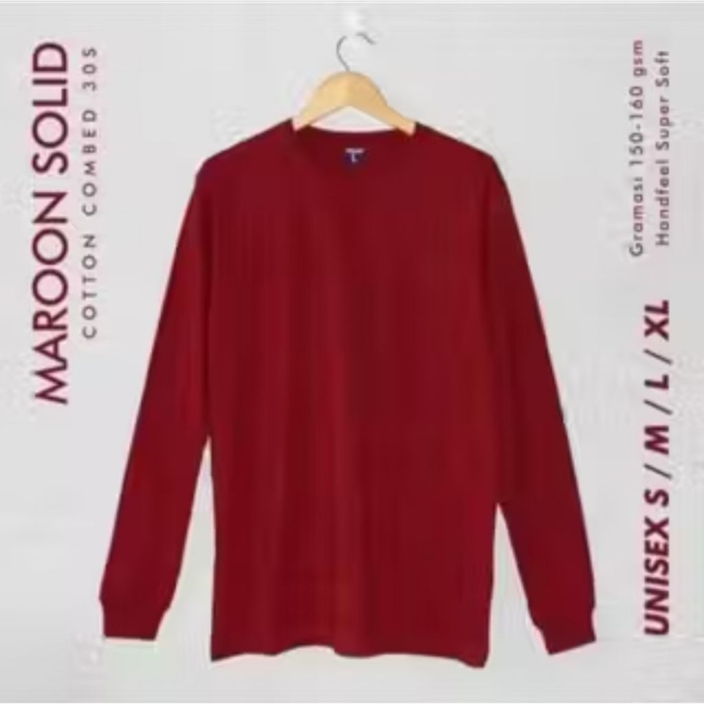 kaos Polos Lengan Panjang Rib Karet warna hitam pria wanita cotton combed 30's  S M L XL XXL