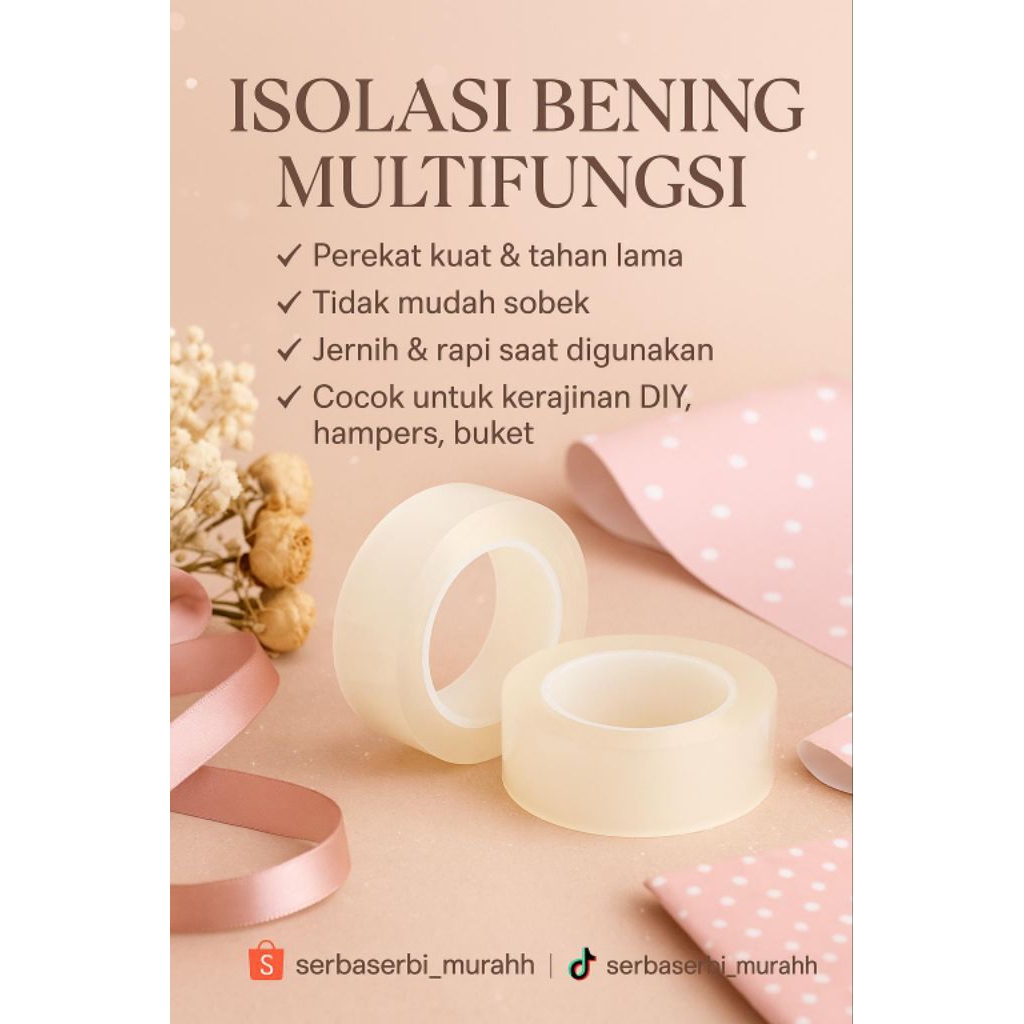 

ISOLASI BENING 1/2 INCH 12MM x 80 YARD ISOLASI CELLO SLASIBAN KECIL ISOLASI KECIL SOLATIP KECIL ISOLATIP KECIL