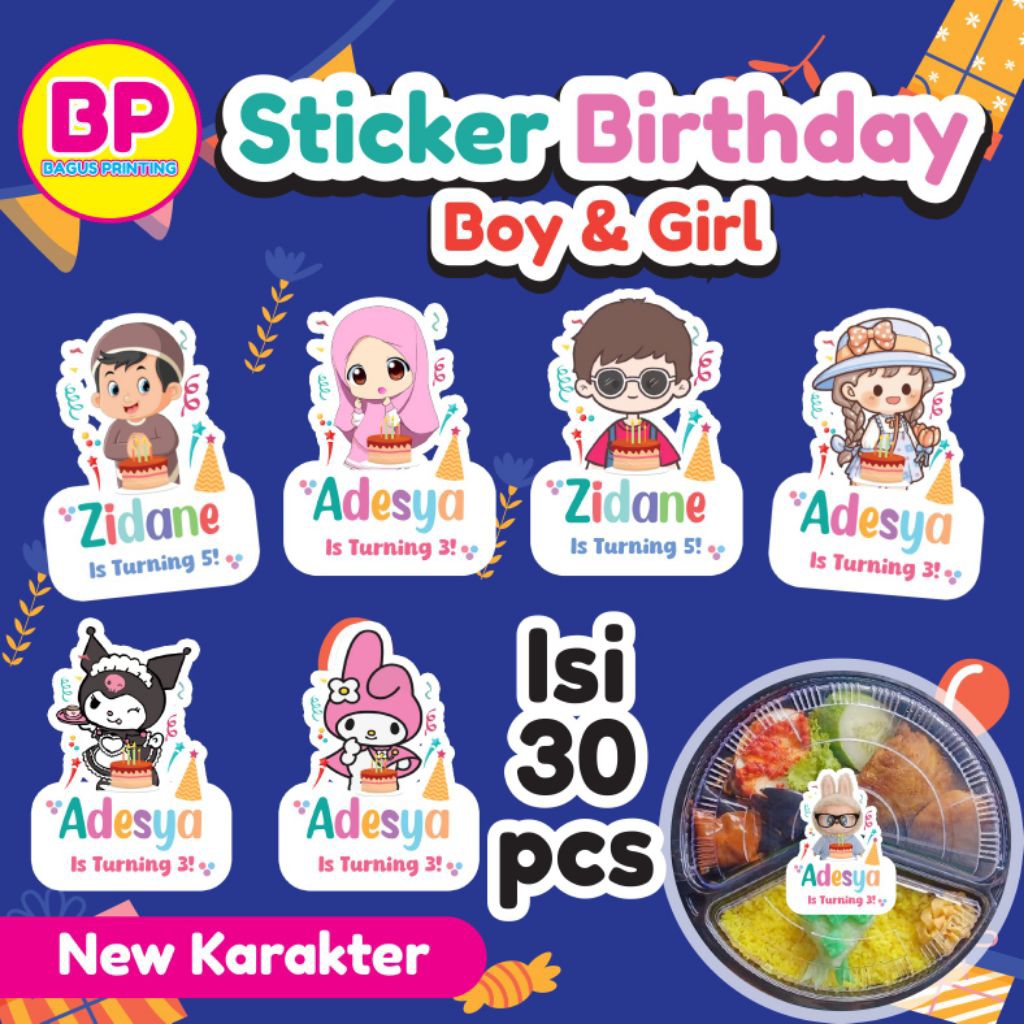 

Isi 30 pcs Sticker Ulang Tahun Anak Sticker Karakter Bento Birthday Sticker Anak souvenir Viral