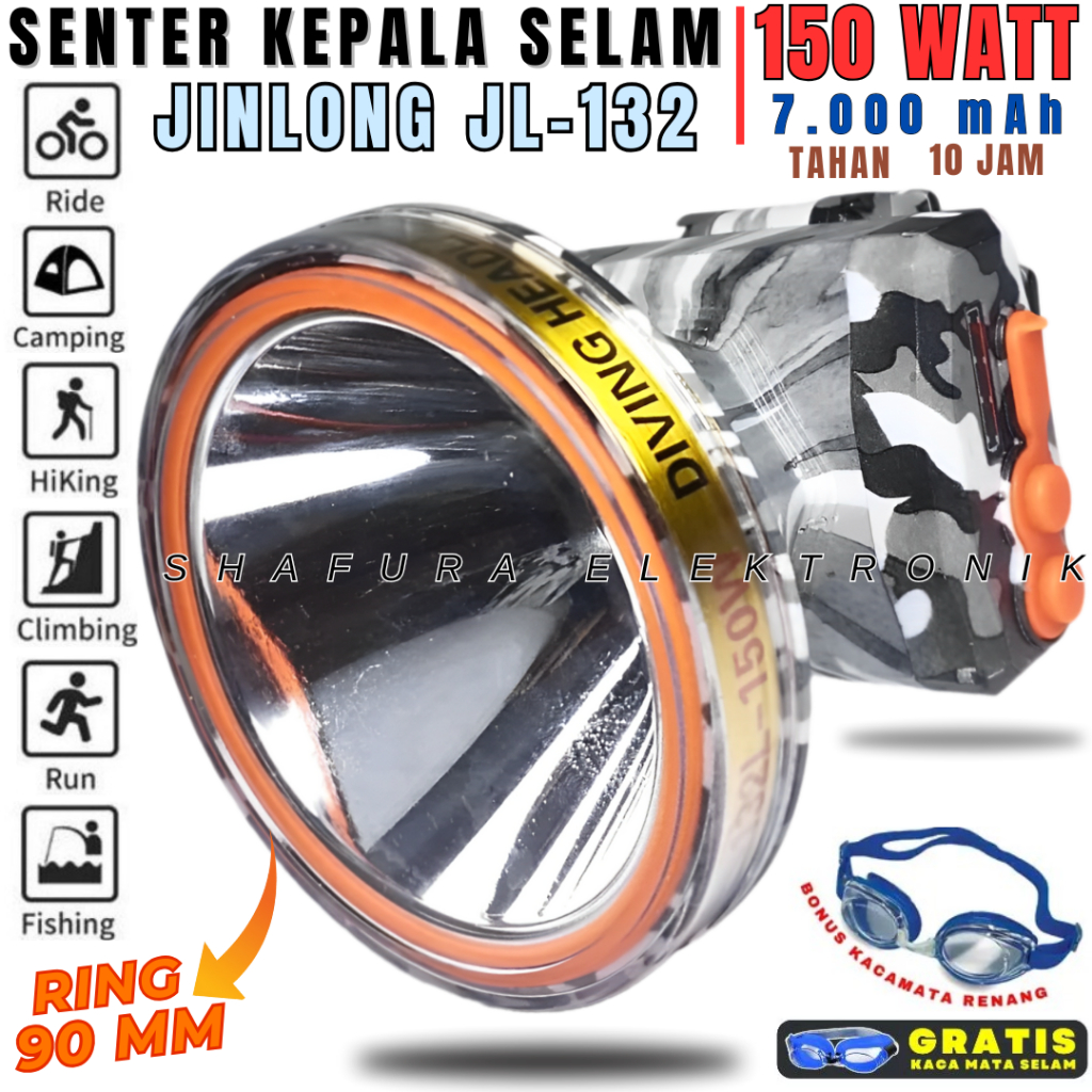 Headlamp/Senter Kepala Selam Army 150 Watt Jinlong Jl-132l Super Terang Tahan 18jam | Senter Selam O
