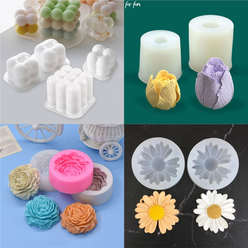 

cetakan silikon Wax lilin candle | bunga peony daisy tulip mawar rose bubble mini angka