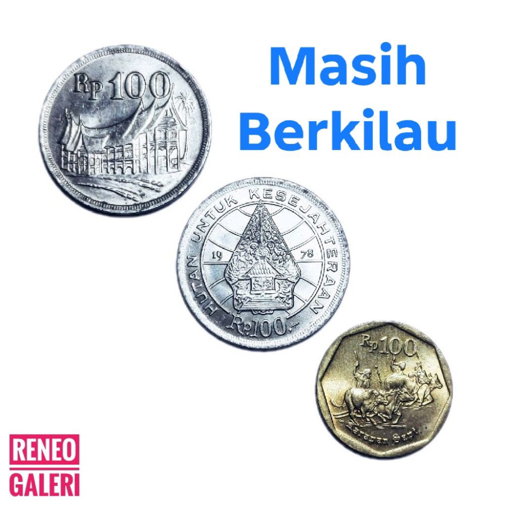 Berkilau vPaket 3 Variasi koin 100 Rupiah asli original Rp duit uang kuno logam Indonesia wayang rum