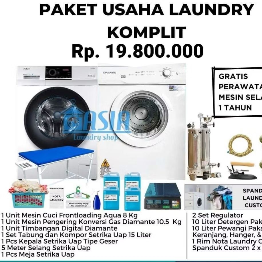 PAKET LAUNDRY KOMPLIT CUMA 19jt - MESIN AQUA DRYER DIAMANTE, LANGSUNG JADI BOS LAUNDRY