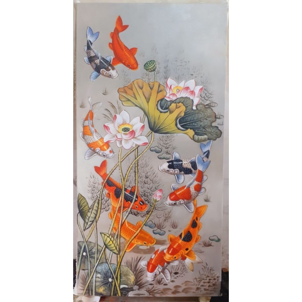 lukisan ikan koi hoki ukuran 60x120cm lukisan asli buatan tangan no print