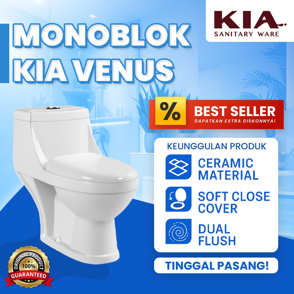 Kloset Duduk Soft Closing Dual Flush KIA Venus 9009 - Monoblock Two Piece Murah Jepara