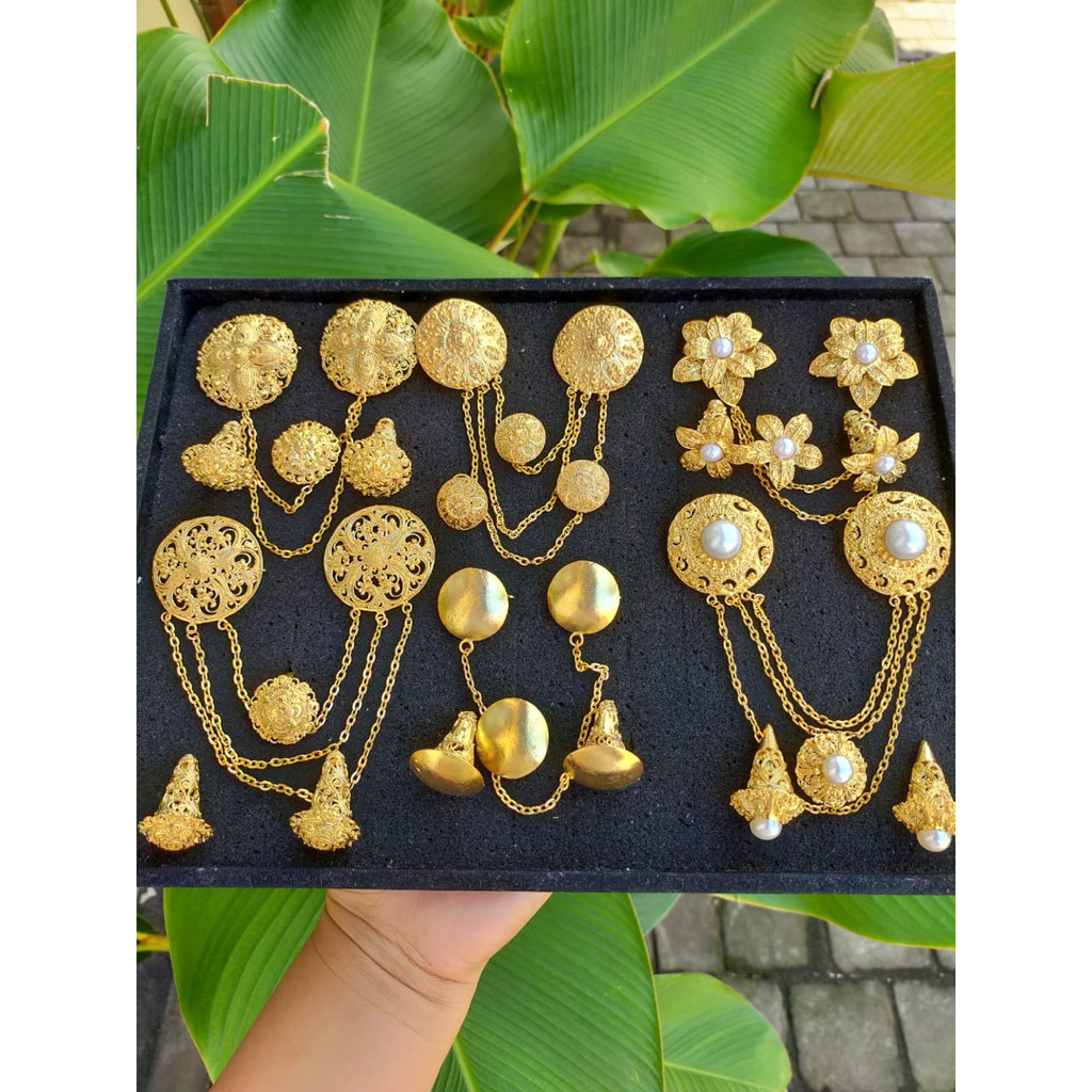 Set kancing bros alpaka lapis emas sarthika bali silver