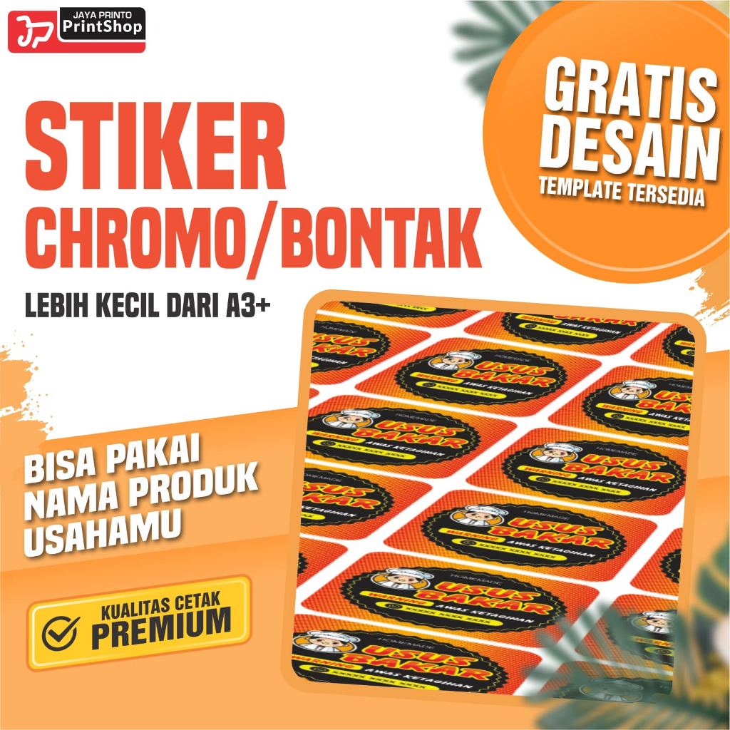 

Cetak Stiker Label Kemasan, Makanan, Minuman Minim Order 5lembar, Ukuran Lebih Kecil Dari A3+ Bahan Bontaq / Chromo Murah_STICKER