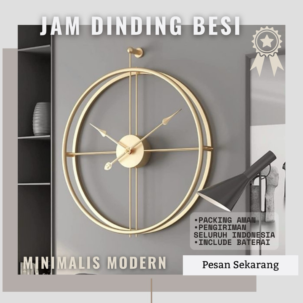 jam dinding besi bulat aesthetic bahan besi Hollow tebal berkualitas / furniture Jepara