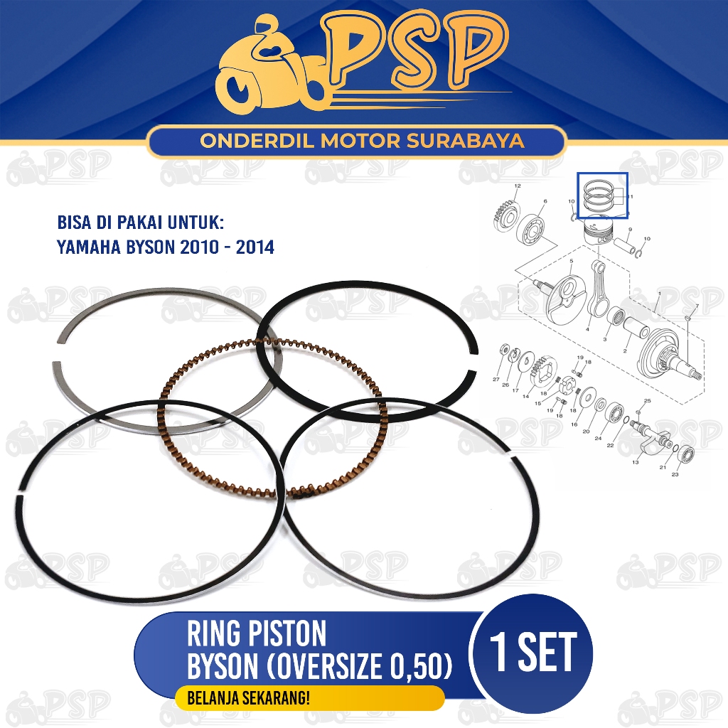 Ring Piston Byson (Oversize 0.50) - Ring Cincin Seher Seker Diameter 0,50 Yamaha Bison Byson Karbu