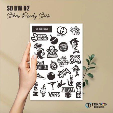 

STIKER VINYL HITAM PUTIH MURAH - STIKER BRAND MOTIF TAHAN AIR - SB BW 02