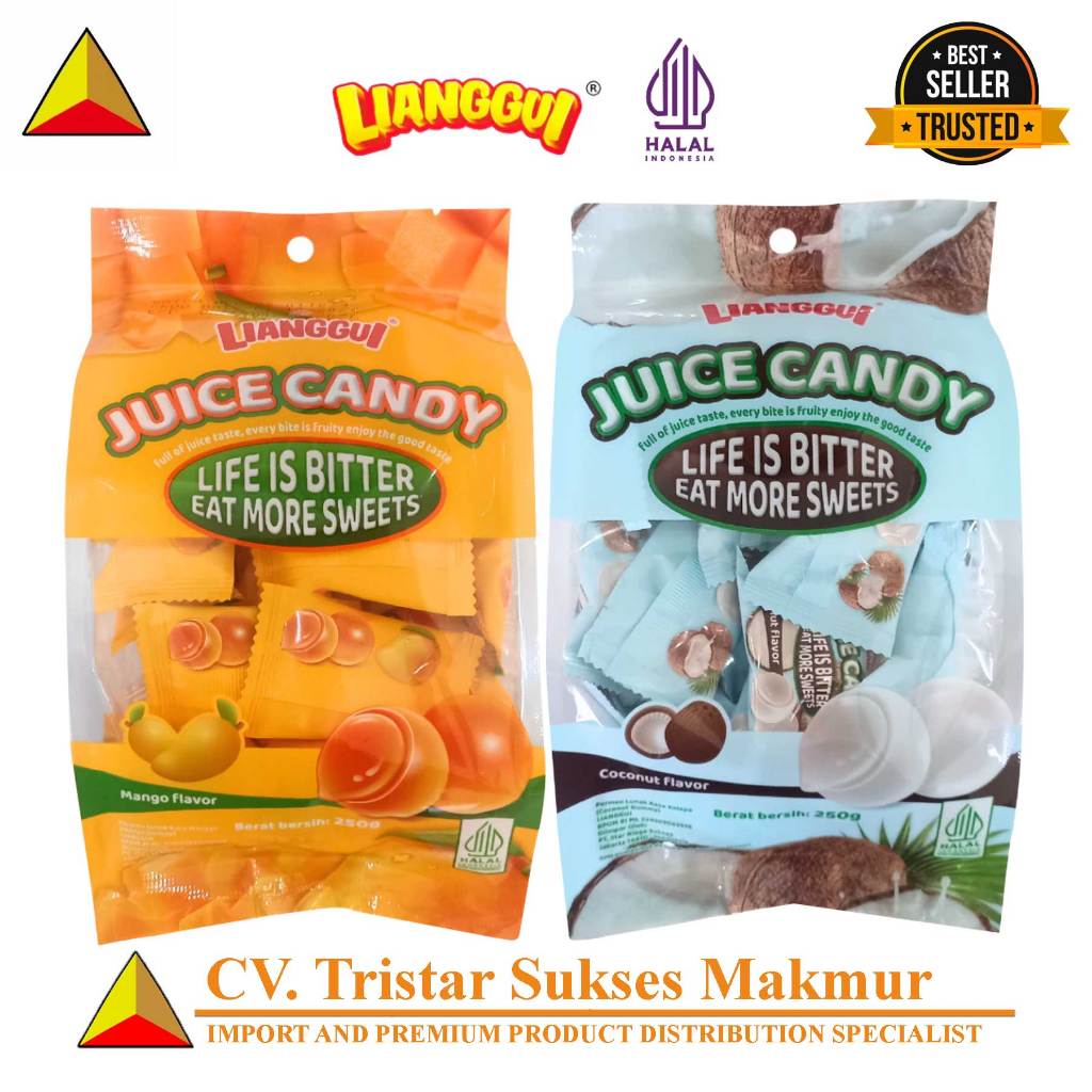 

(HALAL) Lianggui Juice Candy 250gr – Permen Isi Jus Mangga & Kelapa, Lembut & Segar di Mulut