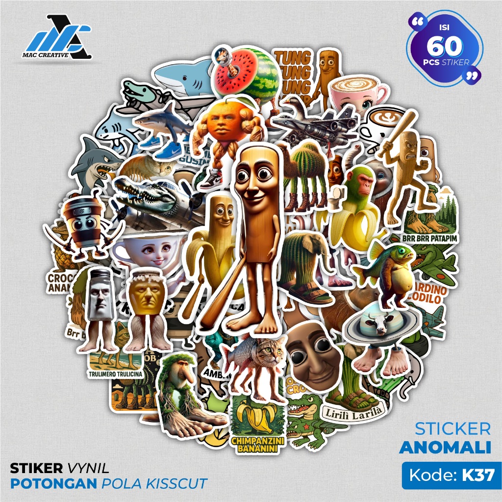 

Stiker Anomali Italian Brainrot Viral Tung Tung Sahur Dekorasi Laptop Tumbler Isi 60 pcs - K37
