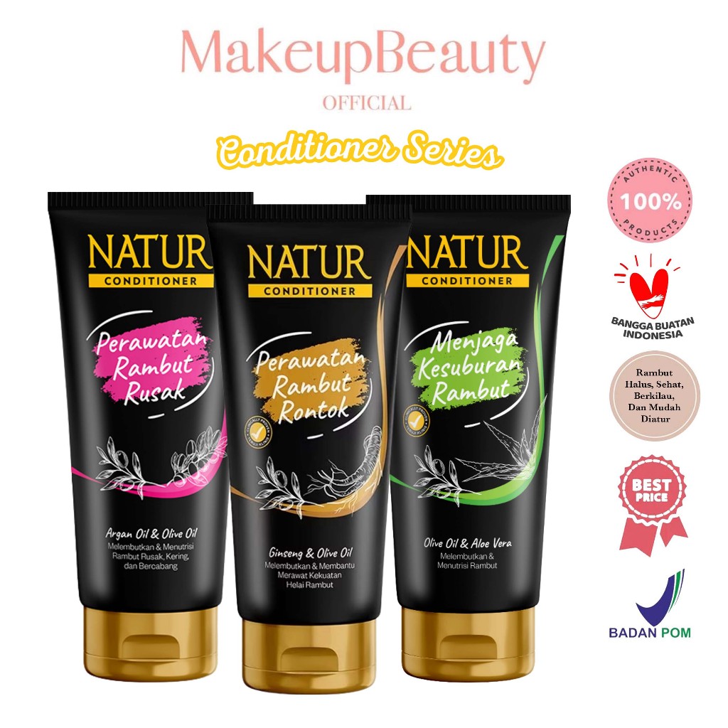 NATUR Hair Conditioner 160ml - Olive Oil & Aloe Vera | Ginseng & Olive Oil | Argan Oil & Olive Oil