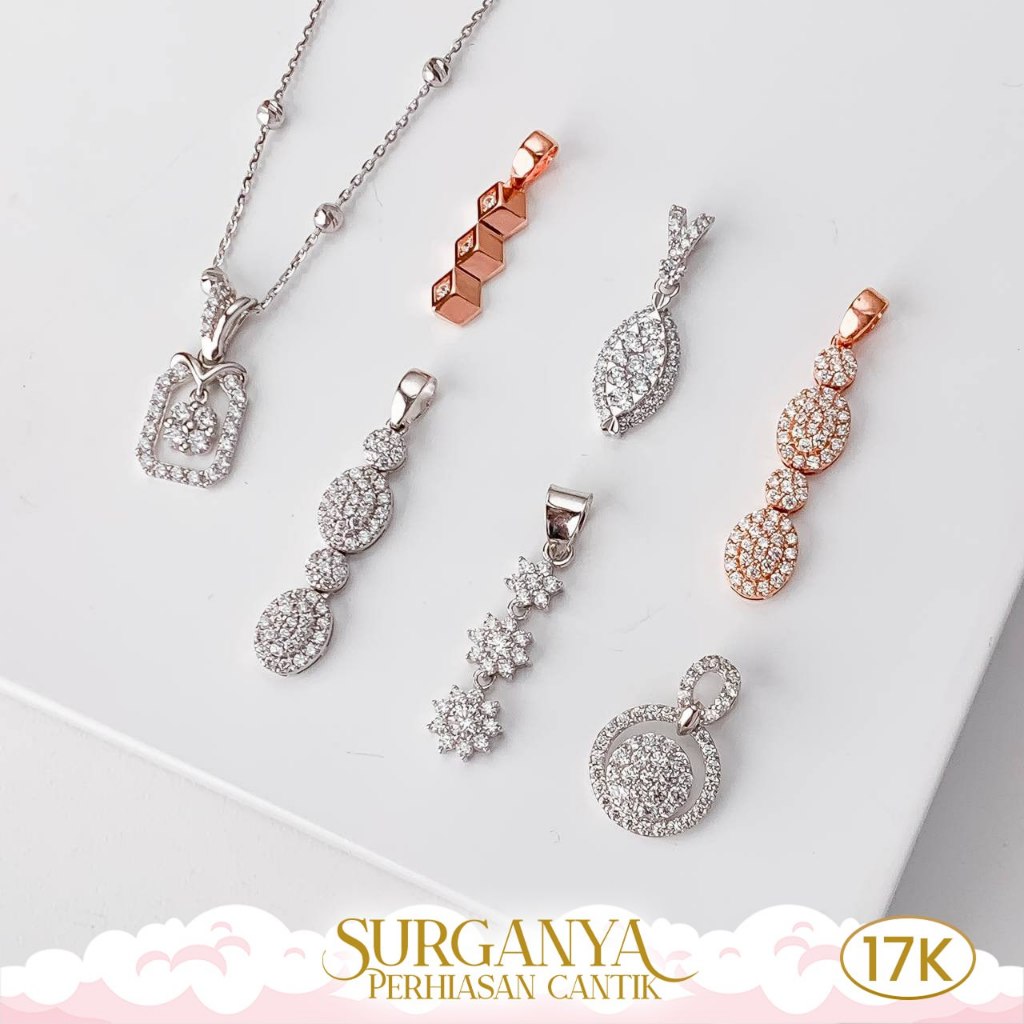 Macan Gold Kadar 17K White and Rose Gold Pendant - Liontin Diamon Look Model Susun