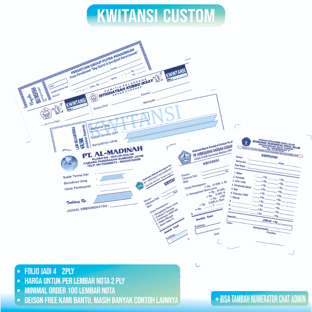 

Kwitansi Custom 1/4 Folio 2ply kuitansi custom