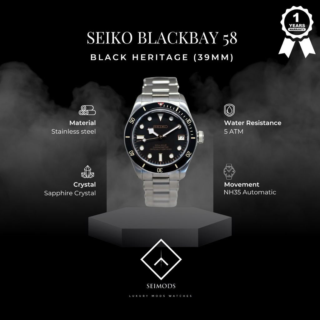 Jam Tangan Seiko Mod Blackbay BB58 Black Bronze NH35 Automatic Watch