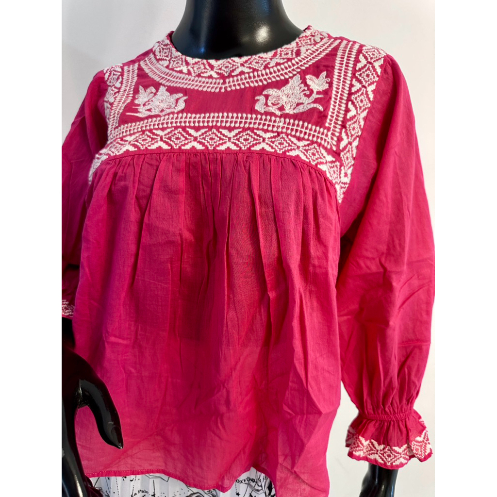Zara Pink Fuchsia embroidered blouse S