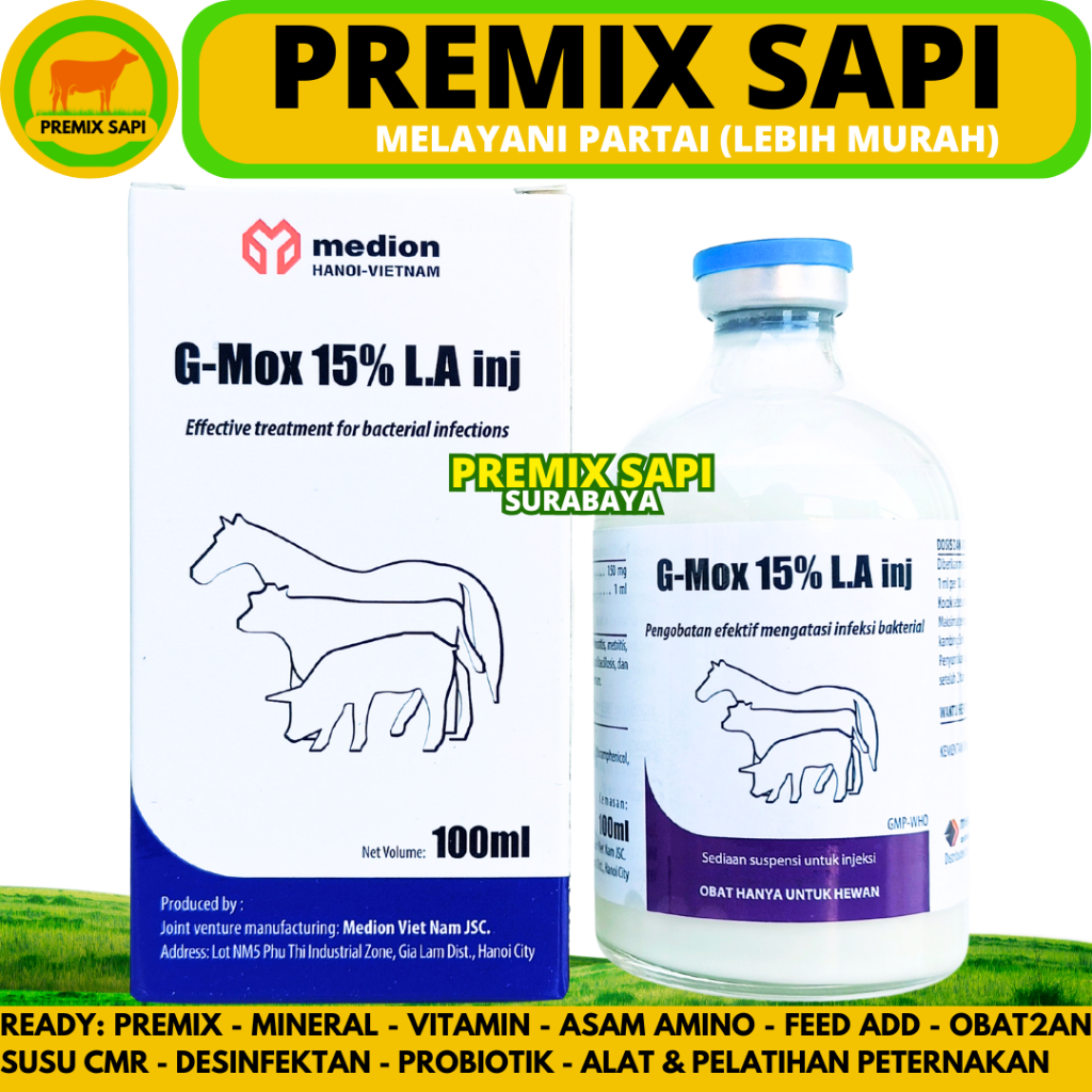 G-MOX LA 100ML MEDION - Obat Hewan Antibiotik Long Acting Spektrum Luas Ternak Sapi Babi Like Betamo