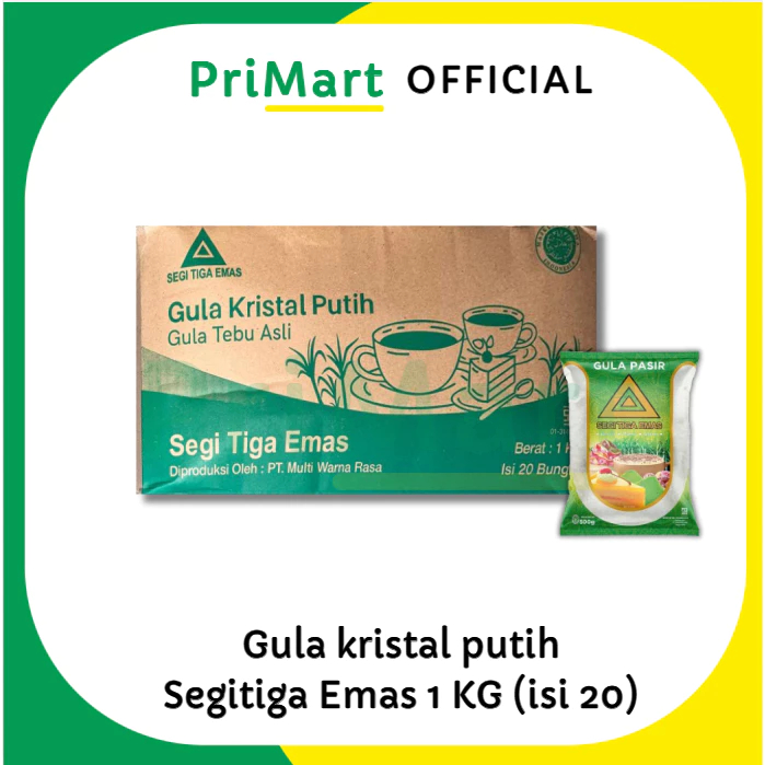 

Gula Pasir Premium Segitiga Emas kemasan Dus 20 x 1 KG - Kusus Grab or Gojek