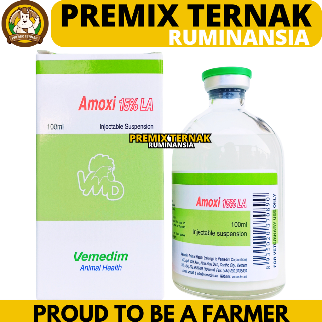 AMOXI 15% LA 100ML VEMEDIM - Obat Hewan Antibiotik Long Acting Ternak Like Betamox LA