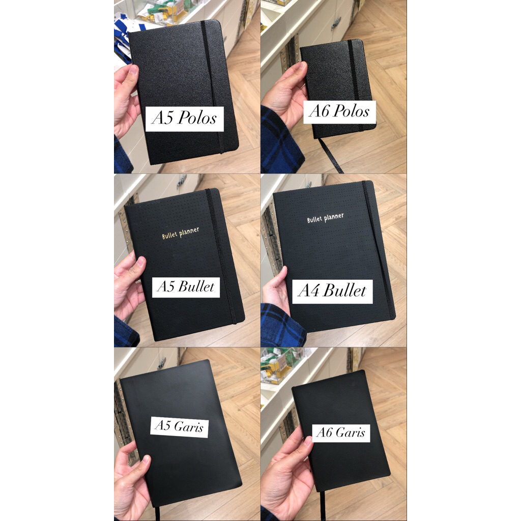 

[JASTIP FLYING TIGER] Notebook Buku Tulis Polos Hitam Garis Bullet Planner A4 A5 A6