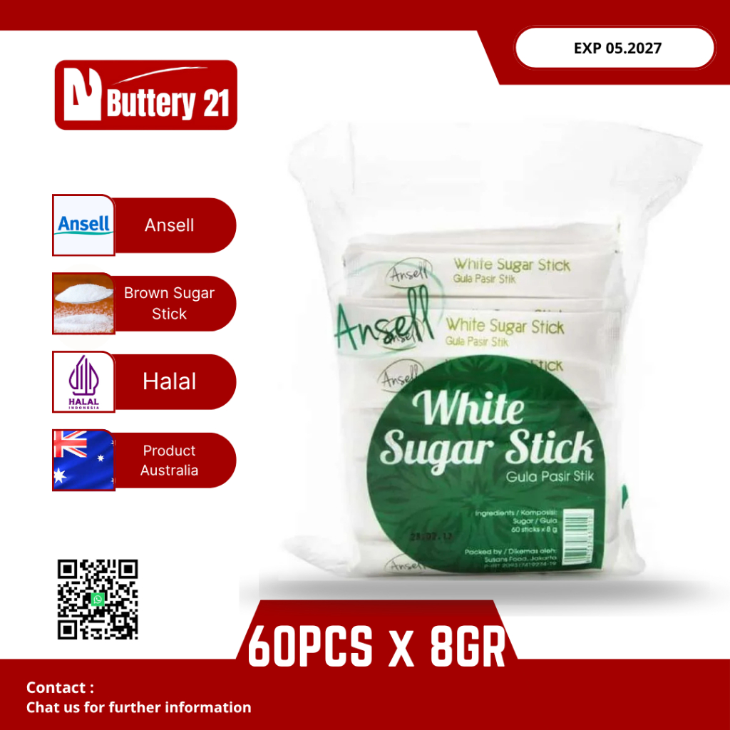 

ANSELL WHITE SUGAR STICK 8 GR X 60 PCS/ISI 60 SACHET/GULA PASIT STICK/GULA STICK