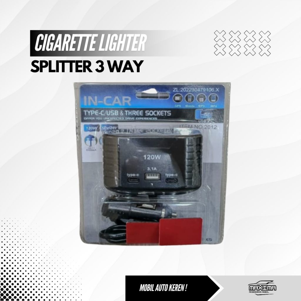 CIGARETTE LIGHTER CHARGER HP MOBIL 3 LUBANG FAST CHARGING