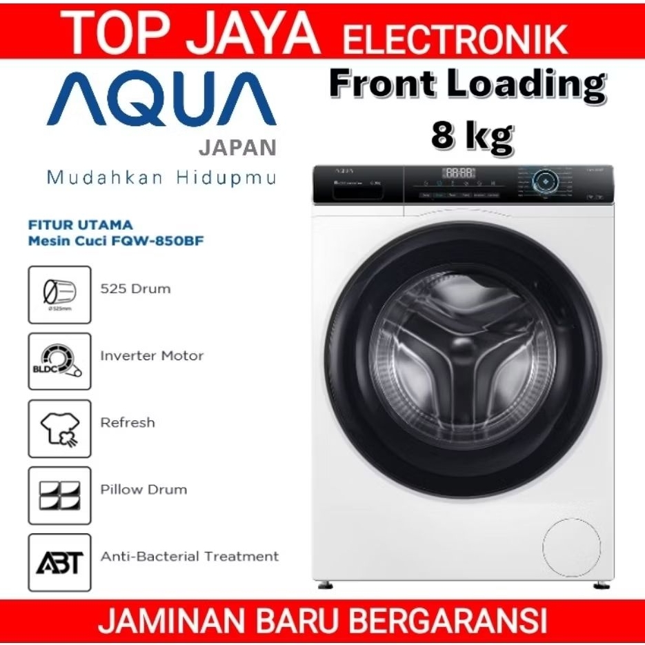 MESIN CUCI AQUA FRONT LOADING 8KG FQW-850BF/AQUA MESIN CUCI 8KG FRONT LOADING NEW SERIES